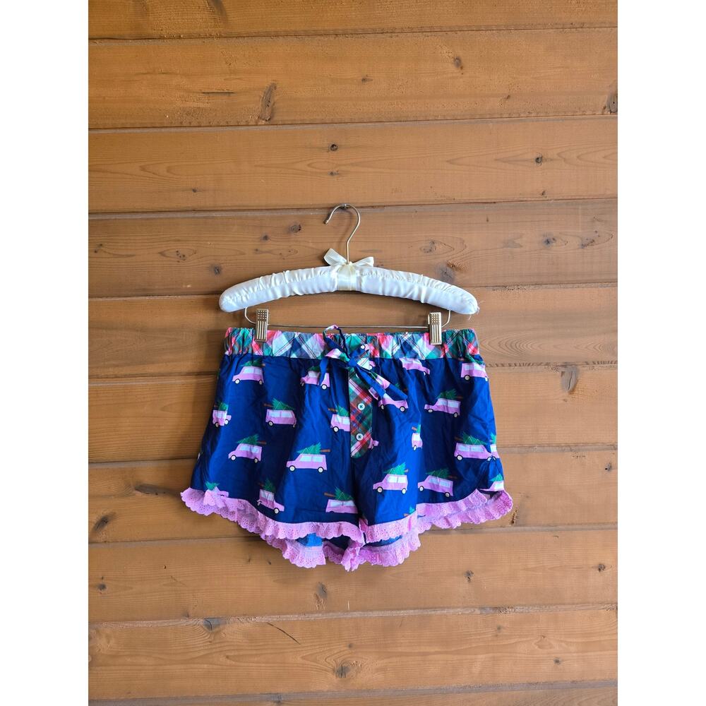 Shiraleah Short Boxer Pajama Pink Car Navy Plaid Holiday Preppy Christmas Small - Picture 2 of 5